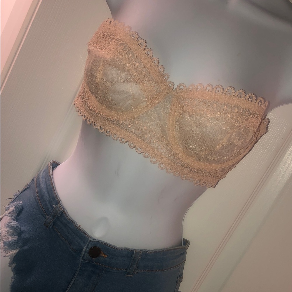 Victoria's Secret Lace Strapless Bandeau in Light Beige